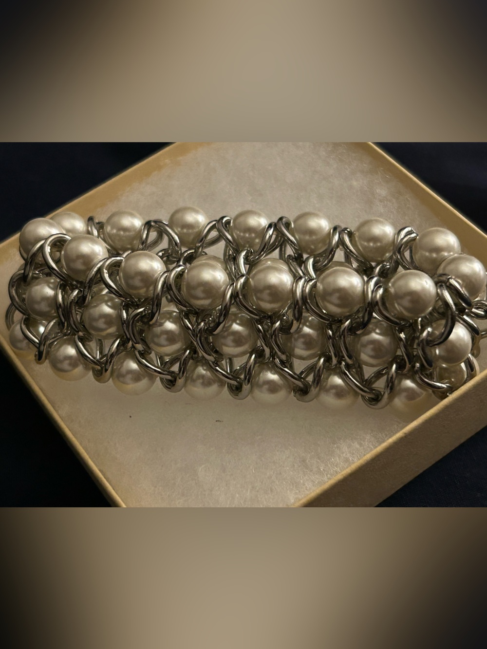 White House Black Market Silver-Tone Pearl Link Bracelet